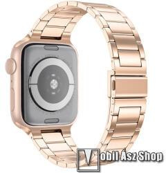 Fém okosóra szíj - PEZSGŐARANY - rozsdamentes acél, csatos, 189mm hosszú - Apple Watch Series 1/2/3 38mm / 4/5/6/SE 40mm / 7/8/9 41mm / 10 42mm