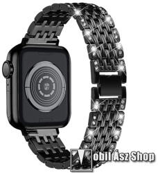 Okosóra szíj - fém, strasszkővel díszített - FEKETE - Apple Watch Series 1/2/3 42mm / 4/5/6/SE 44mm / 7/8 45mm / Ultra 49mm