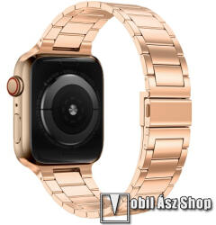 Fém okosóra szíj - ROSE GOLD - rozsdamentes acél, csatos, 189mm hosszú - Apple Watch Series 1/2/3 42mm / 4/5/6/SE 44mm / 7/8 45mm / Ultra 49mm