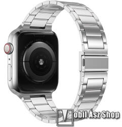 Fém okosóra szíj - EZÜST - rozsdamentes acél, csatos, 189mm hosszú - Apple Watch Series 1/2/3 38mm / 4/5/6/SE 40mm / 7/8/9 41mm / 10 42mm