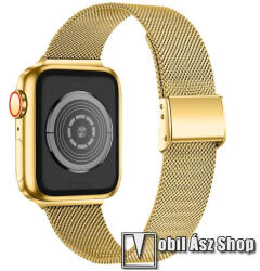 Fém milánói okosóra szíj - rozsdamentes acél, fém háló kialakítás, csatos - ARANY - Apple Watch Series 1/2/3 42mm / 4/5/6/SE 44mm / 7/8 45mm / 10 46mm / Ultra / Ultra 2 49mm