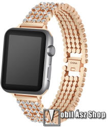 Okosóra szíj - ROSE GOLD - rozsdamentes acél, strassz kővel díszített - Apple Watch Series 1/2/3 42mm / 4/5/6/SE 44mm / 7/8 45mm / 10 46mm / Ultra / Ultra 2 49mm