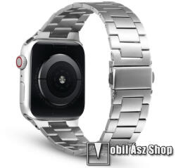 Fém okosóra szíj - EZÜST - rozsdamentes acél, csatos, 189mm hosszú - Apple Watch Series 1/2/3 42mm / 4/5/6/SE 44mm / 7/8 45mm / Ultra 49mm