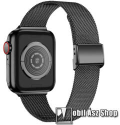 Fém milánói okosóra szíj - rozsdamentes acél, fém háló kialakítás, csatos - FEKETE - Apple Watch Series 1/2/3 38mm / 4/5/6/SE 40mm / 7/8/9 41mm / 10 42mm