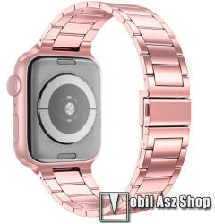  Fém okosóra szíj - RÓZSASZÍN - rozsdamentes acél, csatos, 189mm hosszú - Apple Watch Series 1/2/3 42mm / 4/5/6/SE 44mm / 7/8 45mm / 10 46mm / Ultra / Ultra 2 49mm