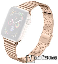 Fém okosóra szíj - ARANY - rozsdamentes acél, keskenyedő kivitel, állítható, 75mm + 120mm - Apple Watch Series 1/2/3 42mm / 4/5/6/SE 44mm / 7/8 45mm / 10 46mm / Ultra / Ultra 2 49mm