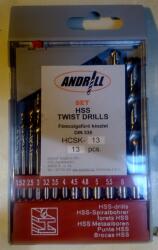 HCSK-13 ANDRILL Heng csigafúrókészlet műanyag dobozban 13 db (átm15-65 mm-ig) (51072)