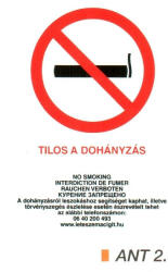  Dohányozni tilos matrica, 4 nyelvű, ANTSZ és Korm. rendelet alapján ant2 (ant2)