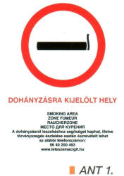  Dohányzásra kijelölt hely, 4 nyelvű, ANTSZ és Korm. rendelet alapján ant1 (ant1)