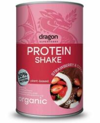 Dragon Superfoods Shake proteic capsuni si cocos bio 450g Dragon Superfoods - 50% proteine