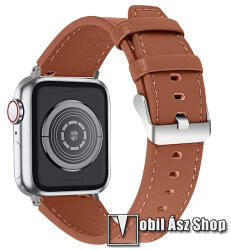  Okosóra szíj - BARNA - valódi bőr, 130mm + 90mm hosszú - Apple Watch Series 1/2/3 42mm / 4/5/6/SE 44mm / 7/8 45mm / 10 46mm / Ultra / Ultra 2 49mm