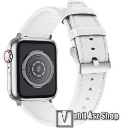 Okosóra szíj - FEHÉR - valódi bőr, 130mm + 90mm hosszú - Apple Watch Series 1/2/3 42mm / 4/5/6/SE 44mm / 7/8 45mm / 10 46mm / Ultra / Ultra 2 49mm