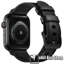 Okosóra szíj - FEKETE - valódi bőr / szilikon - 115mm + 95mm hosszú - Apple Watch Series 1/2/3 38mm / 4/5/6/SE 40mm / 7/8/9 41mm / 10 42mm