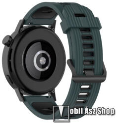  Okosóra szíj - szilikon, csíkos textúra - FEKETE / SÖTÉTKÉK - 117mm + 89mm hosszú, 20mm széles - SAMSUNG Galaxy Watch 42mm / Xiaomi Amazfit GTS / Gear S2 / HUAWEI Watch GT 2 42mm / Watch Active / Acti