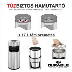 DURABLE TŰZBIZTOS HAMUTARTÓ + 17 L fém szemetes (3332-23) - ezüst