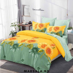 Primavara Lenjerie de pat cu elastic galben, verde menta si imprimeu floarea soarelui (prielgalbverdmentflsoa) Lenjerie de pat