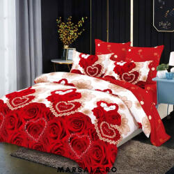 Primavara Lenjerie de pat cu elastic 6 piese crem, rosu, trandafiri si inimioare (prielroscreminitrand) Lenjerie de pat