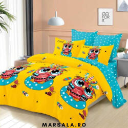 Primavara Lenjerie de pat cu elastic 6 piese galben, bleu si bufnite haioase (prielgalbleubufnitecol) Lenjerie de pat