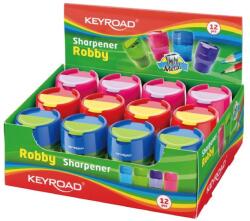 Keyroad Hegyezõ 2 lyukú tartályos, fedeles, fém belsõvel 12 db/display Keyroad Robby vegyes színek (KR971297) - tonerpiac