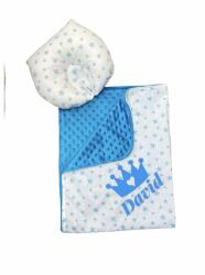 Deseda Set 2 piese Personalizata Paturica dubla de iarna 90x70 cm cu perna formare cap Deseda Minky albastru - Steluțe albastre pe alb (3535)