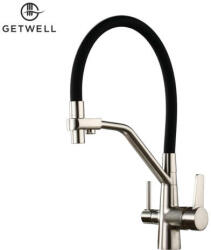 Getwell Pelikan-S, két karos, 3 utas, kihúzható zuhanyfejes Konyhai Csap Víztisztítókhoz Nikkel színben (GW201N)