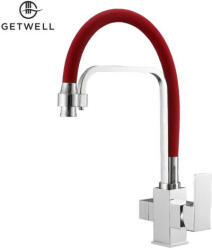 Getwell Pelikan-R, 3 utas, kihúzható zuhanyfejes Konyhai Csap Víztisztítókhoz Piros színben (GW231C-RED)