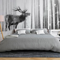 Artgeist Öntapadó fotótapéta - Deer in the Snow (Black and White) 441x315