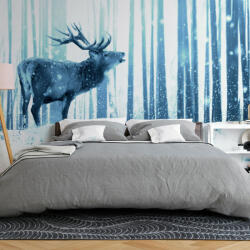 Artgeist Öntapadó fotótapéta - Deer in the Snow (Blue) 441x315