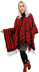 Ie Traditionala Poncho dama in dungi rosu si negru