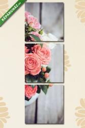 Többrészes Vászonkép, Premium Kollekció: Bouquet of roses in vintage coffee pot(125x40 cm, B01)