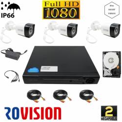 Rovision Sistem Supraveghere video, 3 camere exterior 2 MP, IR 40m, DVR 4 canale, accesorii full, HDD 500 GB (201901014285) - rovision