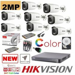 Hikvision Kit supraveghere 8 camere profesional Hikvision 2mp Color Vu cu IR 40m (color noapte ) , accesorii incluse, HDD 2TB (201901014956) - rovision