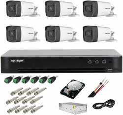 Hikvision Sistem complet supraveghere 5 MP Hikvision Turbo HD cu 6 camere Bullet IR 40 m, sursa alimentare, HDD 1TB, full accesorii (201901014646) - rovision