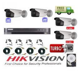 Hikvision Sistem supraveghere video Hikvision 4 camere 2MP Turbo HD, IR80m si IR40m, DVR Hikvision, HARD 500GB, full accesorii (201901014811) - rovision