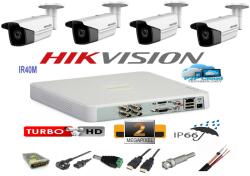 Hikvision Sistem supraveghere video profesional exterior 4 camere 2MP Hikvision Turbo HD 40m IR full accesorii accesorii, internet (201903000191) - rovision