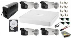 Hikvision Sistem supraveghere video ultra profesional cu UPS Hikvision 4 camere exterior 5MP Turbo HD cu IR 80M full accesorii cu HARD (201901014453) - rovision