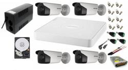 Hikvision Sistem supraveghere video cu UPS 4 camere Hikvision exterior 5MP Turbo HD 2 cu IR 80M si 2 cu IR 40M DVR 4 canale full accesorii, HARD 1TB (201901014476) - rovision