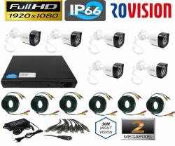 Rovision Sistem supraveghere video 6 camere exterior 2MP, 1080P full hd IR 20m, XVR 8 canale, accesorii full, live internet (201901014803)