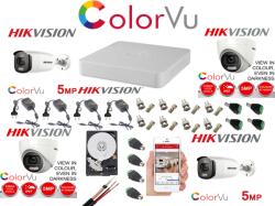 Hikvision Kit supraveghere profesional mixt Hikvision Color Vu 4 camere 5MP IR40m si IR20m DVR 4 canale full accesorii si HDD 1TB (201901014694) - rovision