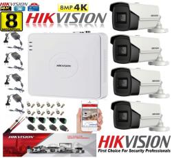 Hikvision Kit supraveghere ultraprofesional Hikvision 4 camere 8MP 4K, 80 IR, accesorii incluse, live internet (201901014263) - rovision