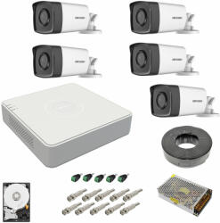 Hikvision Sistem supraveghere complet 5 camere Hikvision Turbo Hd, 2MP, 1080P, IR la 40 metri, DVR Hikvision 8 canale, accesorii (201801014735) - rovision