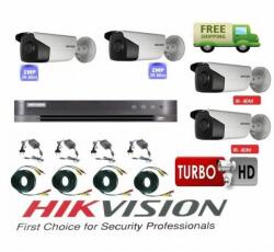 Hikvision Sistem supraveghere video Hikvision 4 camere 2MP Turbo HD IR 80 M si IR 40 M cu DVR Hikvision 4 canale, full accesorii (201901014426) - rovision