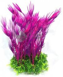 Hosszúszárú lila és rózsaszín akváriumi műnövény apró virágokkal a talapzatán 22 cm