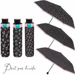  Mini umbrela ploaie pliabila negru cu roz (PTT26185)