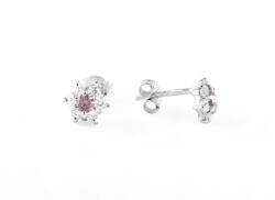 Ezüst Sötét rózsaszín és fehér köves apró ezüst gyermek fülbevaló