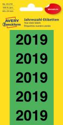 Avery Zweckform No. 43-219 zöld színű 60 x 24 mm méretű, 2019-es évszámmal előre megnyomtatott, öntapadó címke, permanens ragasztóval - kiszerelés: 100 címke / 20 ív