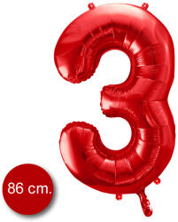 PartyDeco S. r. o 3. szám, fólia lufi, 86 cm, piros