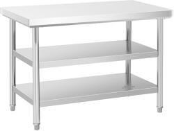 Royal Catering Rozsdamentes acél munkaasztal - ECO - 120 x 70 cm - 600 kg - közbenső polc - Royal Catering (RCWT-120X70-3L-E)