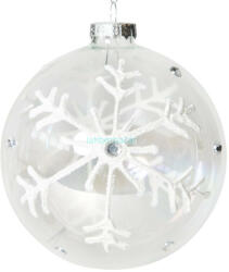  118b üveg karácsonyfa gömb Fehér/ezüst 10 cm