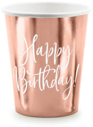 PartyDeco Party pohár, rose gold, happy b'day felirattal, 6 db, 260 ml